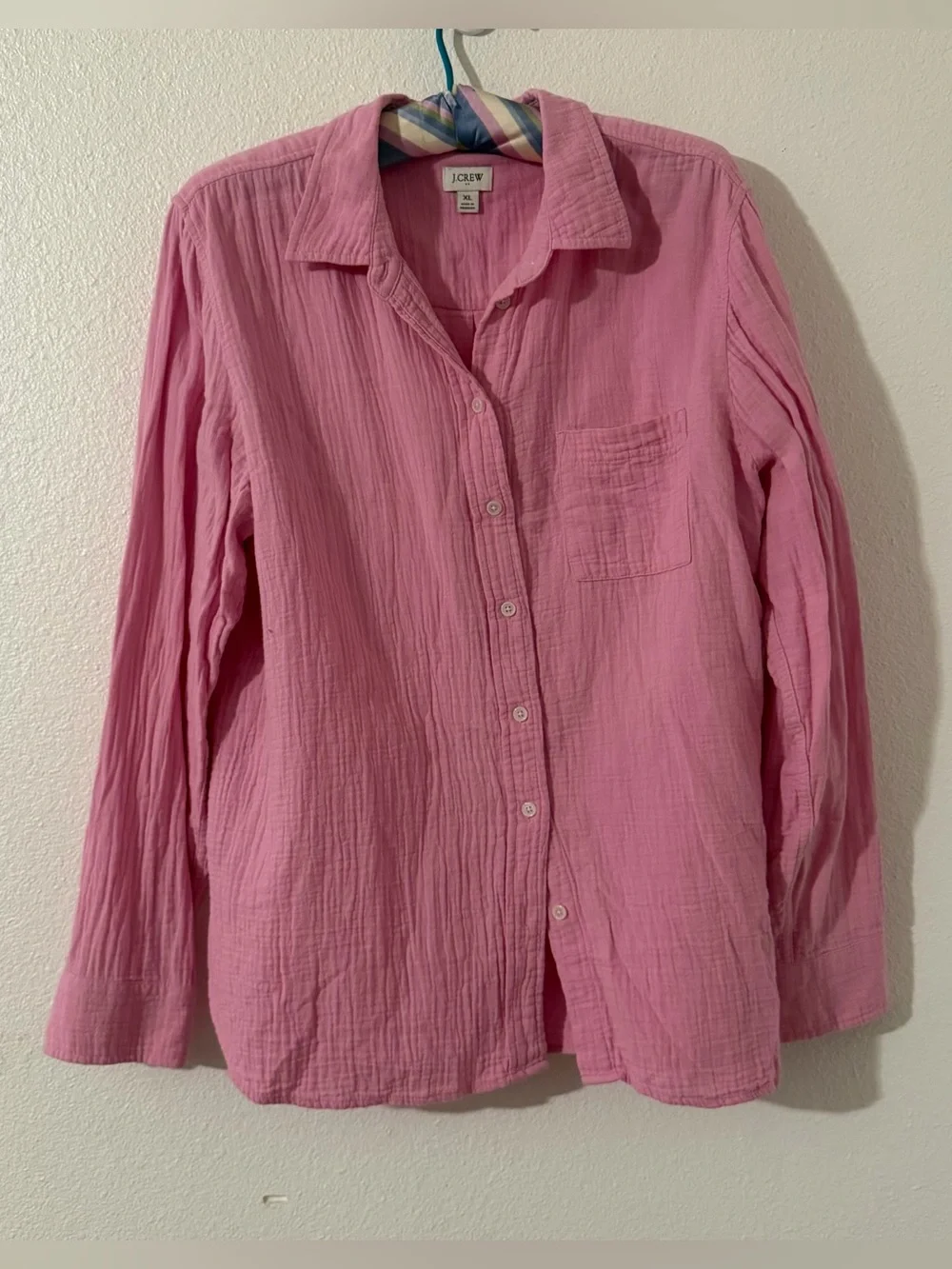 J Crew Womens 100% Cotton Gauze Button Up Shirt Size XL Pink Beach Resort Vacay